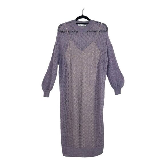 Zara Womens Size Medium Purple Long Sleeve Sweater Dress - Picture 1 of 4